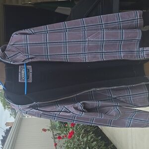 Chaps Gray and Blue Plaid Hooded Jacket